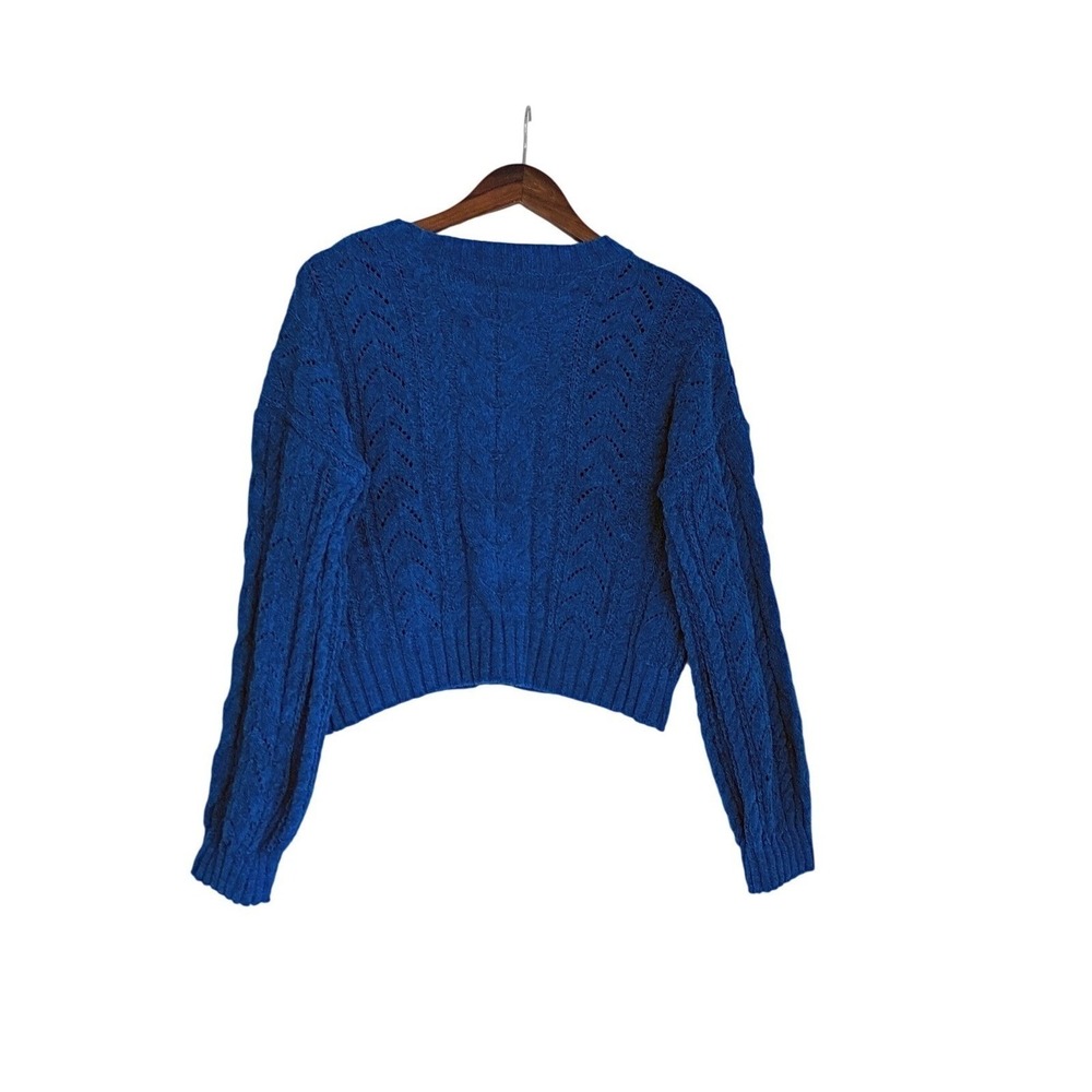 Pink Rose NWT Vibrant Stylish Cropped Knit Sweater Blue Cable Texture M - Picture 4 of 9